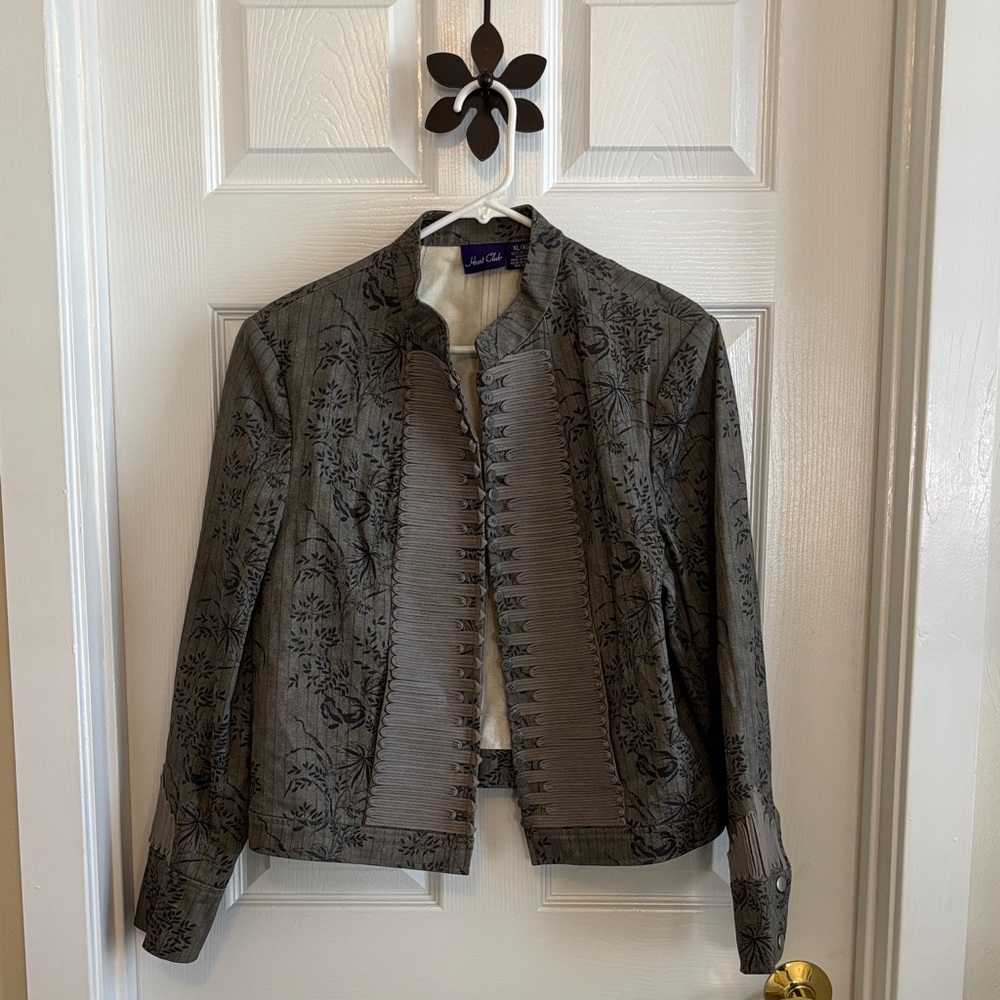 Hunt Club Vintage Women's Floral Open -Face Jacket with Cord Embellishment XL